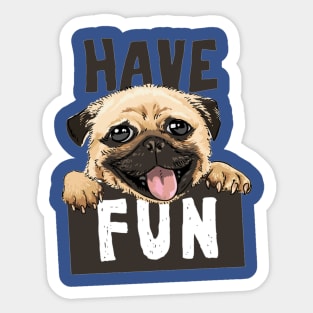 cute pug cartoon holding fun sign Sticker